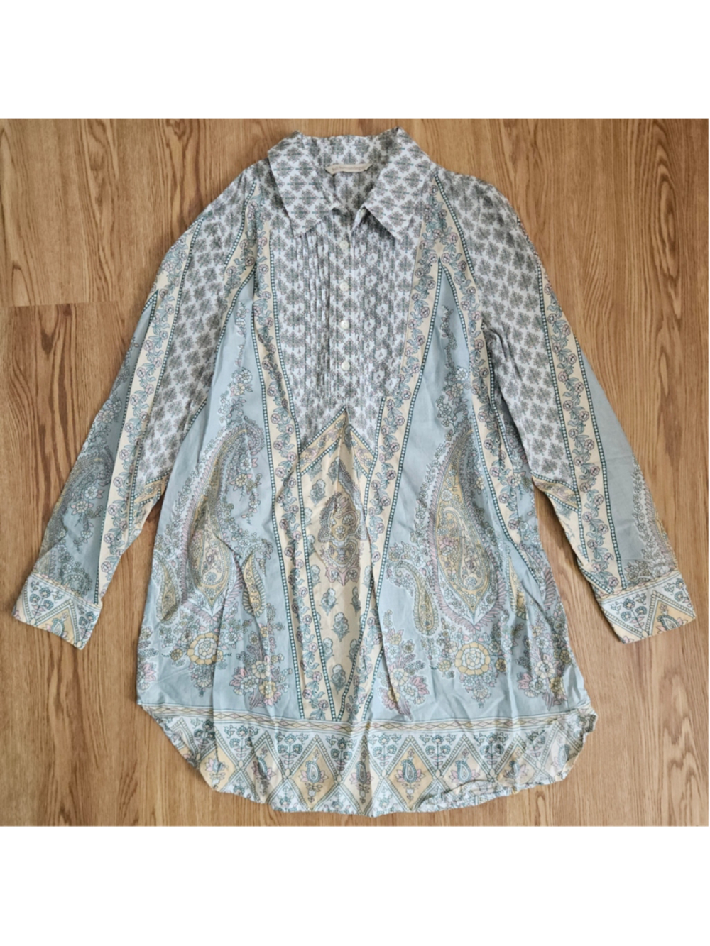 Soft Surroundings Mixed Pattern Floral Paisley Boho Tunic Top Pleated Small